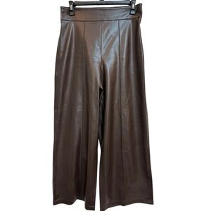 Zara Chocolate Brown Faux Leather Wide Leg Pants Size Small NWOT